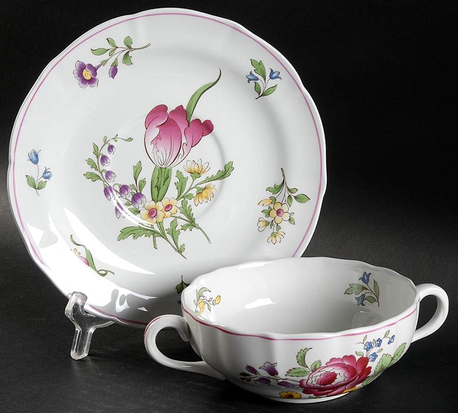 Marlborough Sprays Flat Cream Soup Bowl & Saucer Set by Spode-1