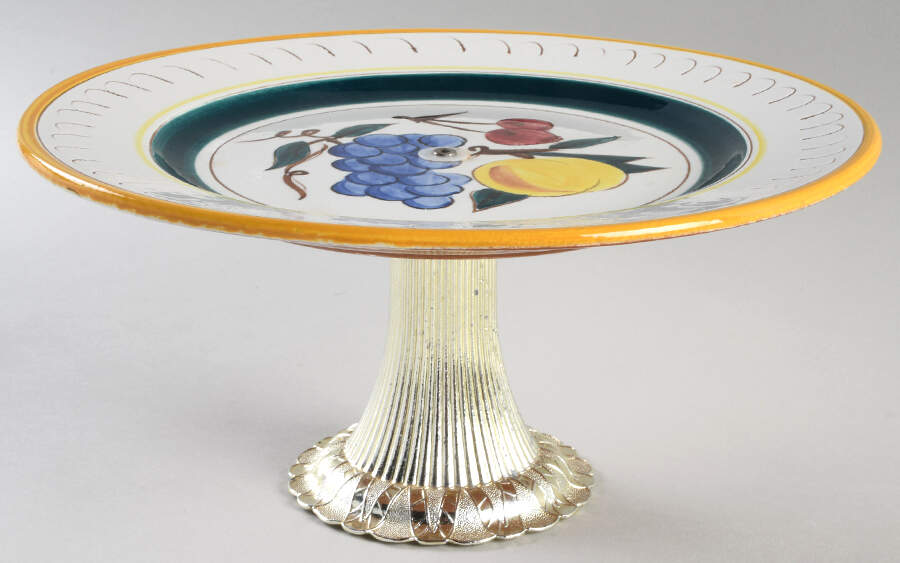 Fruit (Yellow Trim) Cake Stand with 4"-5" Metal Pedestal  Hc by Stangl-1