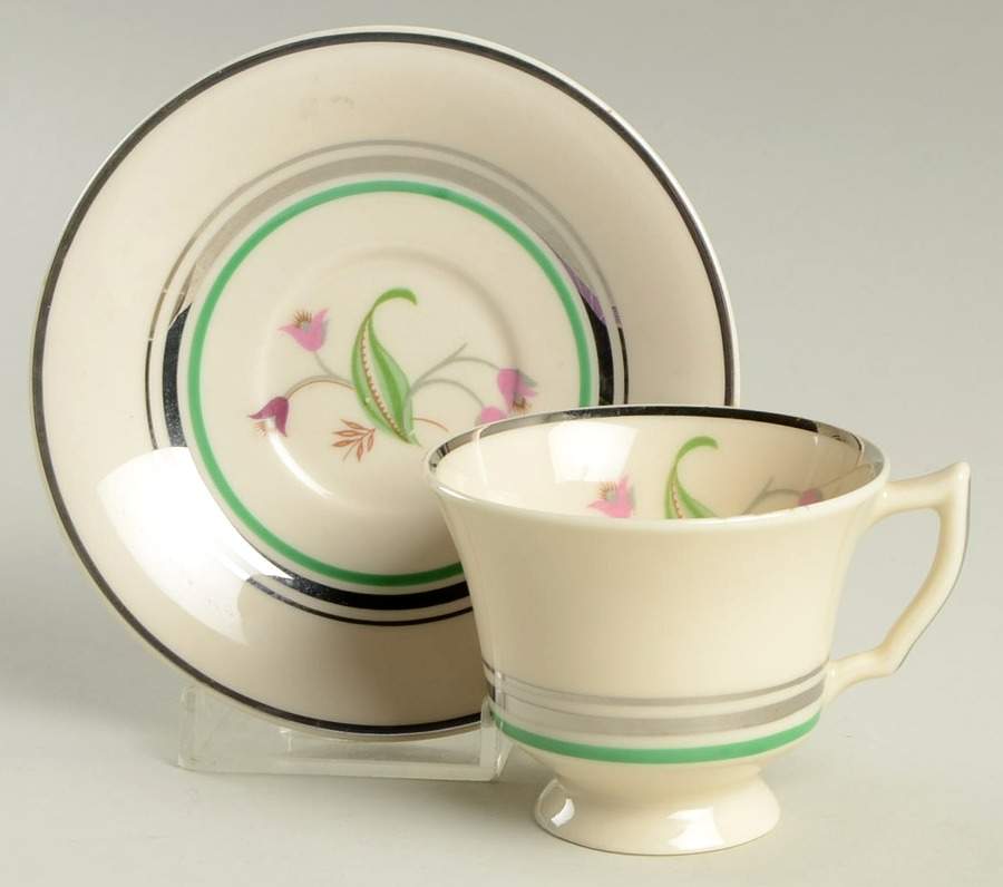 Coralbel (Winchester Shape, Platinum Trim) Footed Demitasse Cup & Saucer Set by Syracuse-1