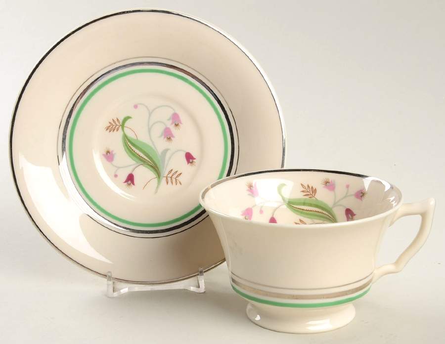 Coralbel (Winchester Shape, Platinum Trim) Footed Cup & Saucer Set by Syracuse-1