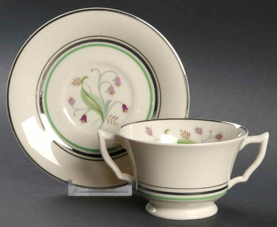 Coralbel (Winchester Shape, Platinum Trim) Footed Bouillon Cup & Saucer by Syracuse-1