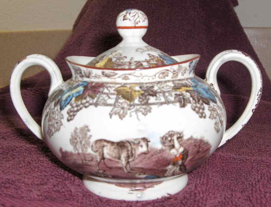 Byron Brown Multicolor (Red Trim) Sugar Bowl & Lid by Spode-1