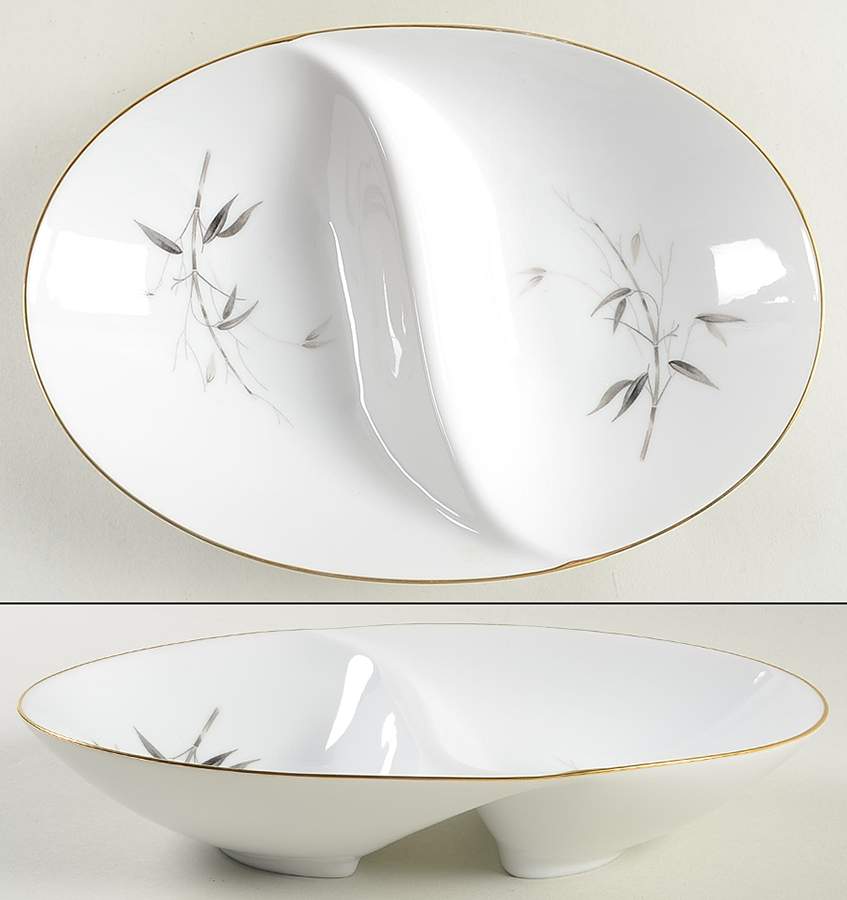 Bamboo Knight 11" Oval Divided Vegetable Bowl by Sango-1