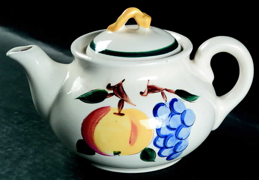 Fruit (White Background, Not Carved) Teapot & Lid by Stangl-1