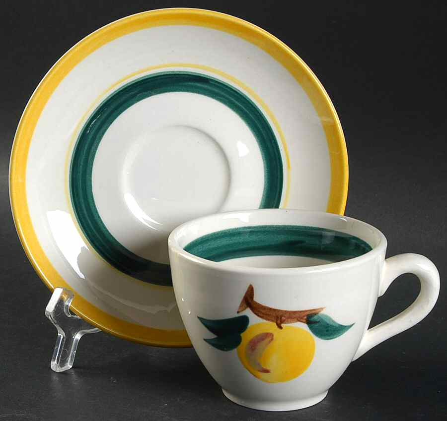 Fruit (White Background, Not Carved) Flat Cup & Saucer Set by Stangl-1