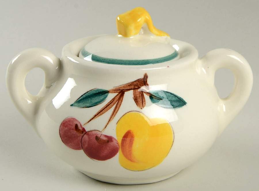 Fruit (White Background, Not Carved) Sugar Bowl & Lid by Stangl-1