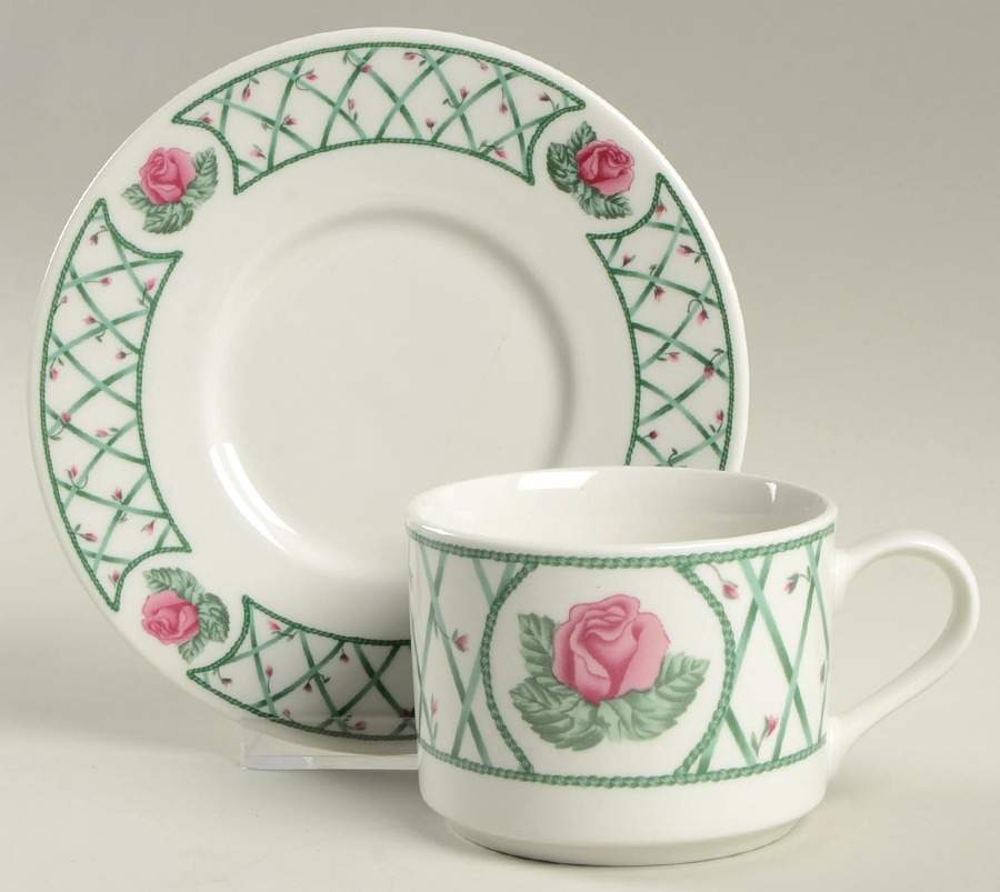 Trellis Rose Flat Cup & Saucer Set by Sango-1
