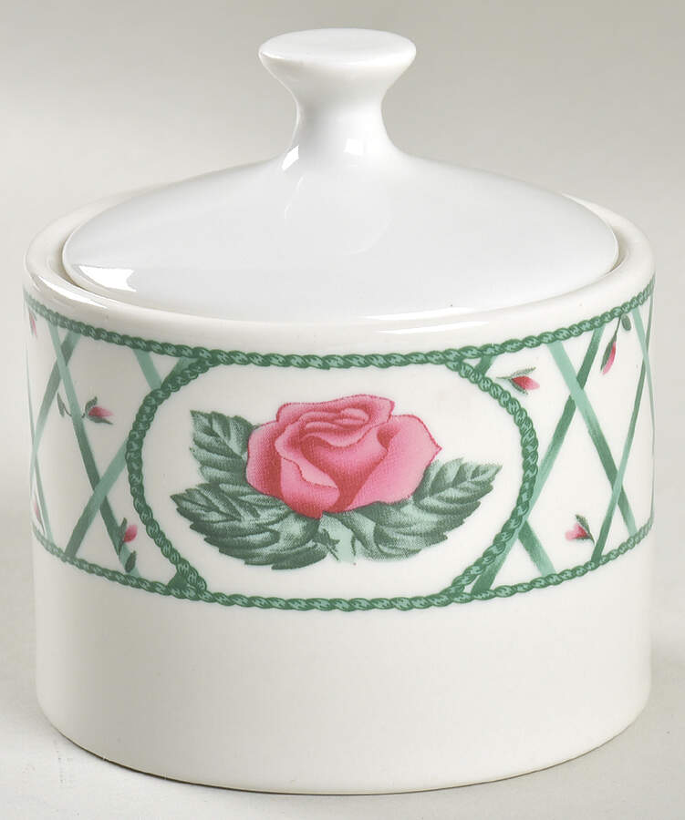 Trellis Rose Sugar Bowl & Lid by Sango-1