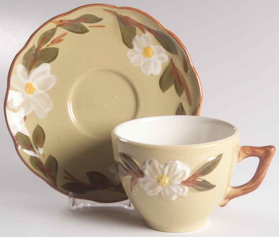 White Dogwood Flat Cup & Saucer Set by Stangl-1
