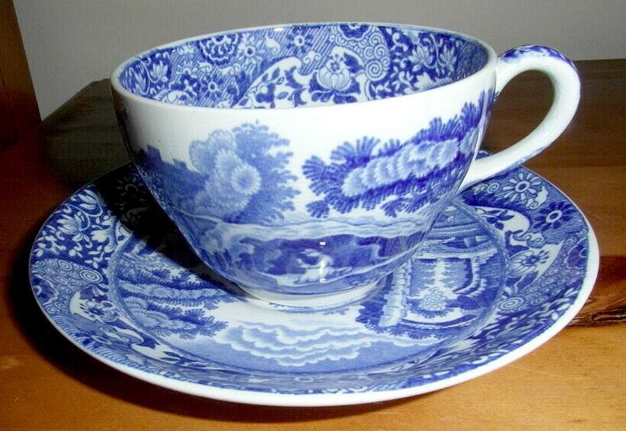 Blue Italian (Older) Footed Cup & Saucer Set by Spode-1