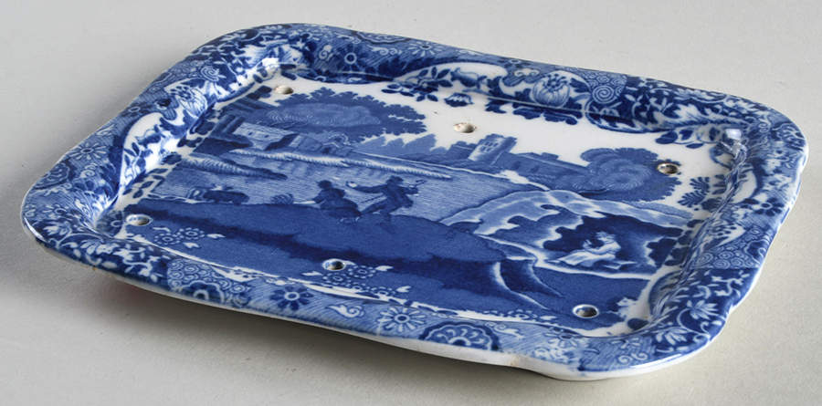 Blue Italian (Older) Rectangular Cheese Dish with Lid, No Lid by Spode-1
