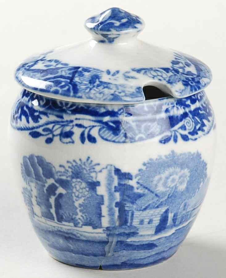 Blue Italian (Older) Mustard Jar & Lid by Spode-1