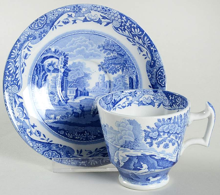 Blue Italian (Older) Footed Demitasse Cup & Saucer Set by Spode-1