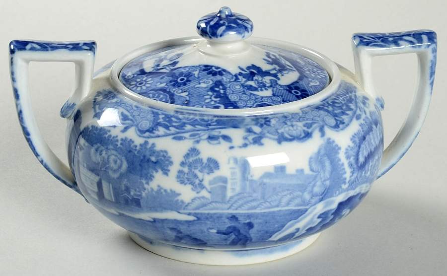 Blue Italian (Older) Sugar Bowl & Lid by Spode-1