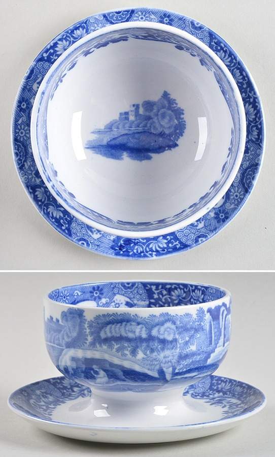 Blue Italian (Older) Mayonnaise with Attached Underplate, No Lid by Spode-1