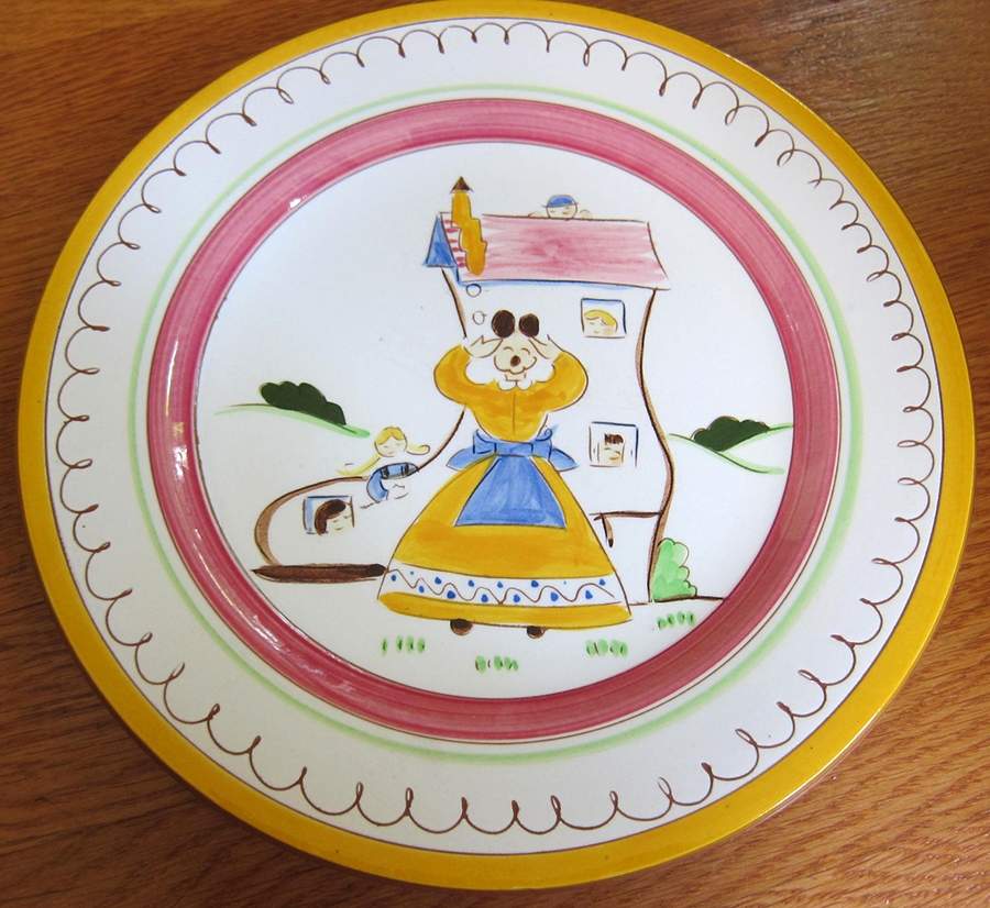 Woman In The Shoe (Pink, Yellow Bands) Child's Plate by Stangl-1