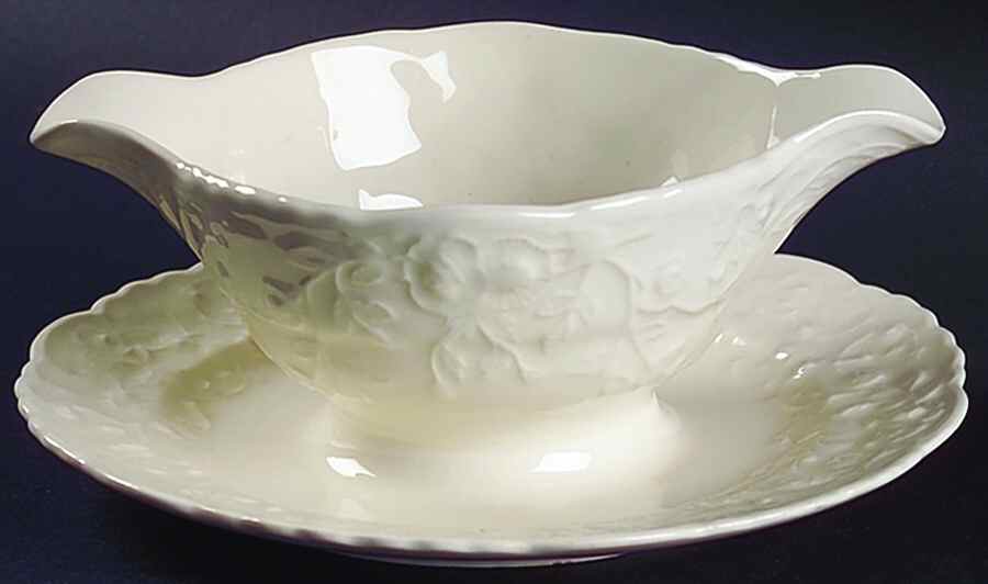 Rose Point Gravy Boat with Attached Underplate by Steubenville-1