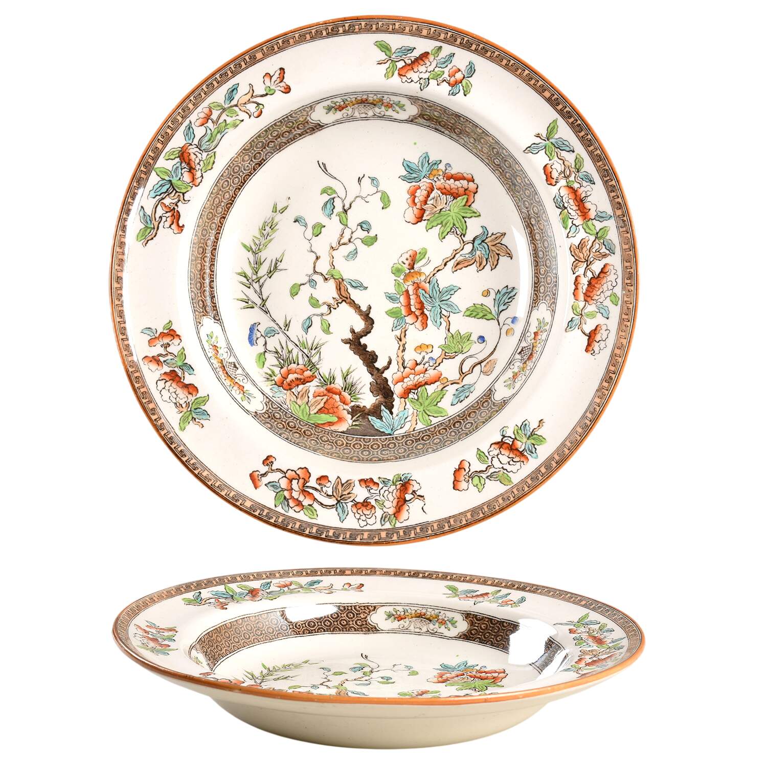 Indian Tree (Rust, Green Blue (Smooth) Rim Soup Bowl by Spode-1