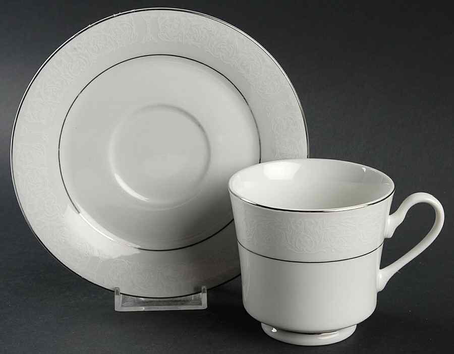 White On White Footed Cup & Saucer Set by Sango-1