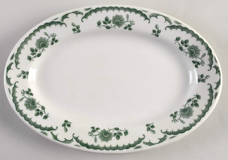 Chardon Rose Green 10" Oval Serving Platter by Shenango-1