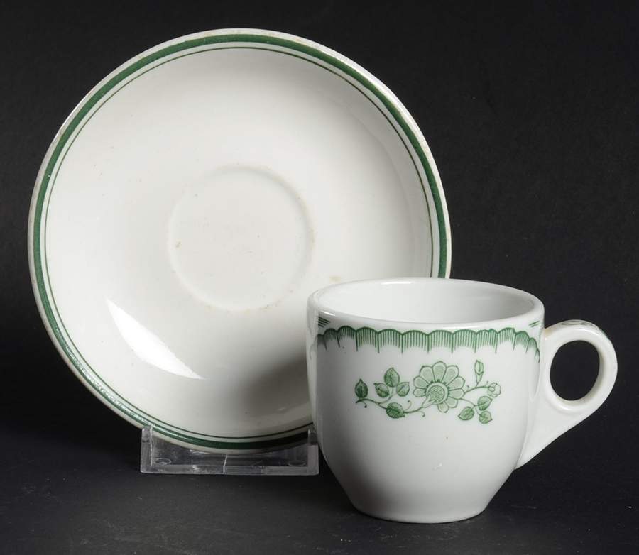 Chardon Rose Green Flat Demitasse Cup & Saucer Set by Shenango-1