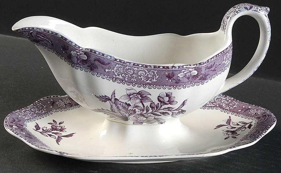 Camilla Purple Gravy Boat with Attached Underplate by Spode-1