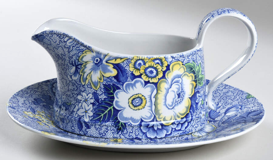 Blue Chintz Gravy Boat & Underplate by Spode-1