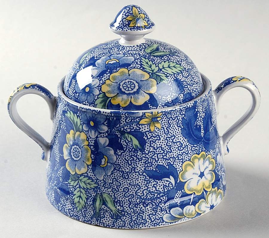 Blue Chintz Sugar Bowl & Lid by Spode-1