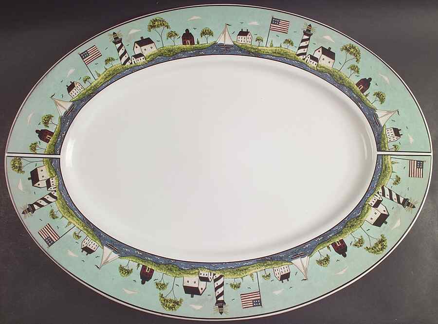 Coastal Breeze 21" Oval Serving Platter by Sakura-1