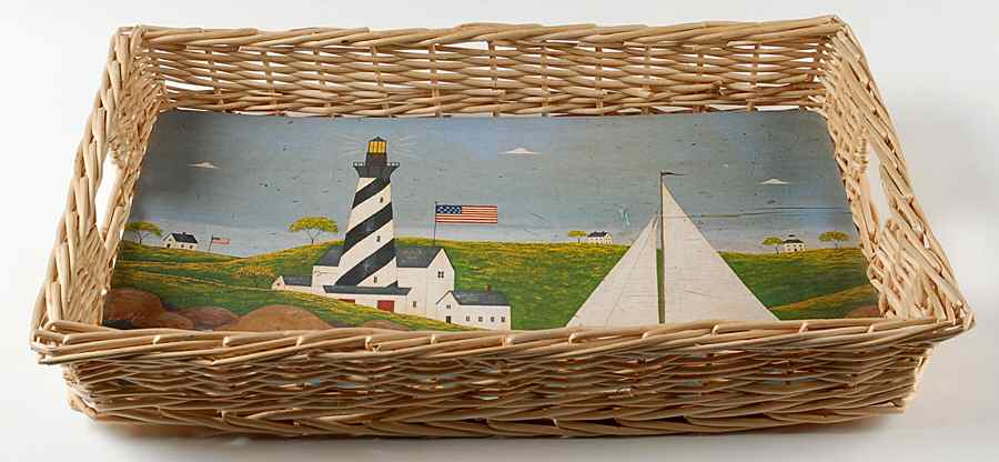 Coastal Breeze 19" Handled Rectangular Wood/Wicker Tray by Sakura-1