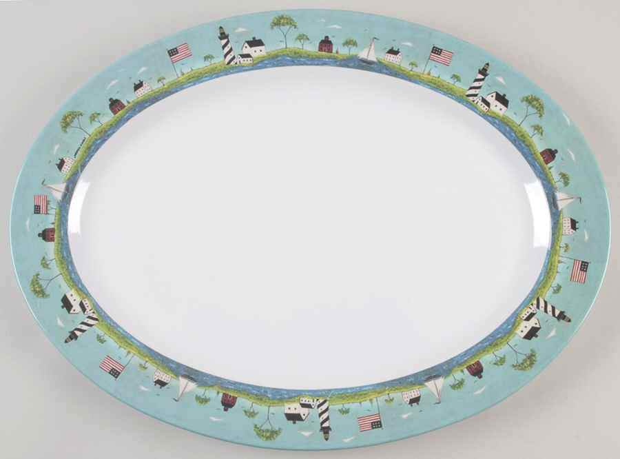 Coastal Breeze 15" Melamine Oval Serving Platter by Sakura-1