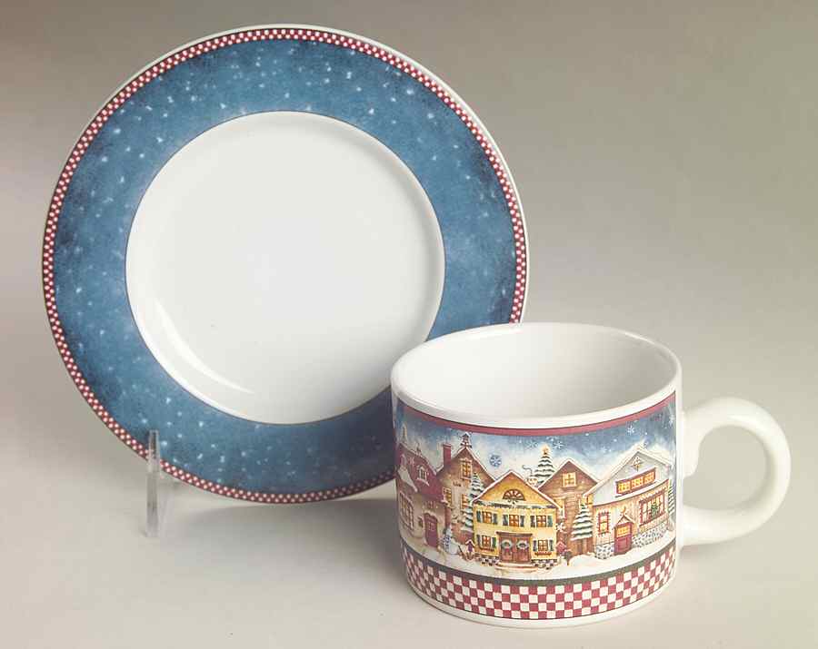 Snow Angel Village Flat Cup & Saucer Set by Sakura-1