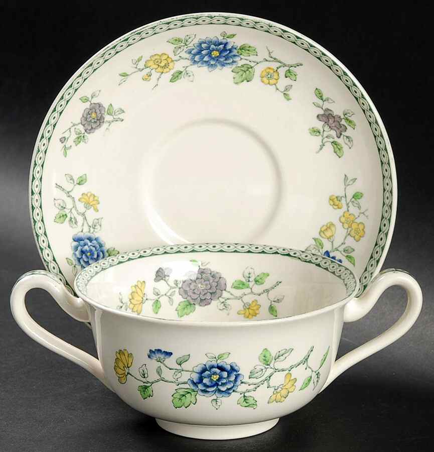 Koro Footed Cream Soup Bowl & Saucer Set by Spode-1