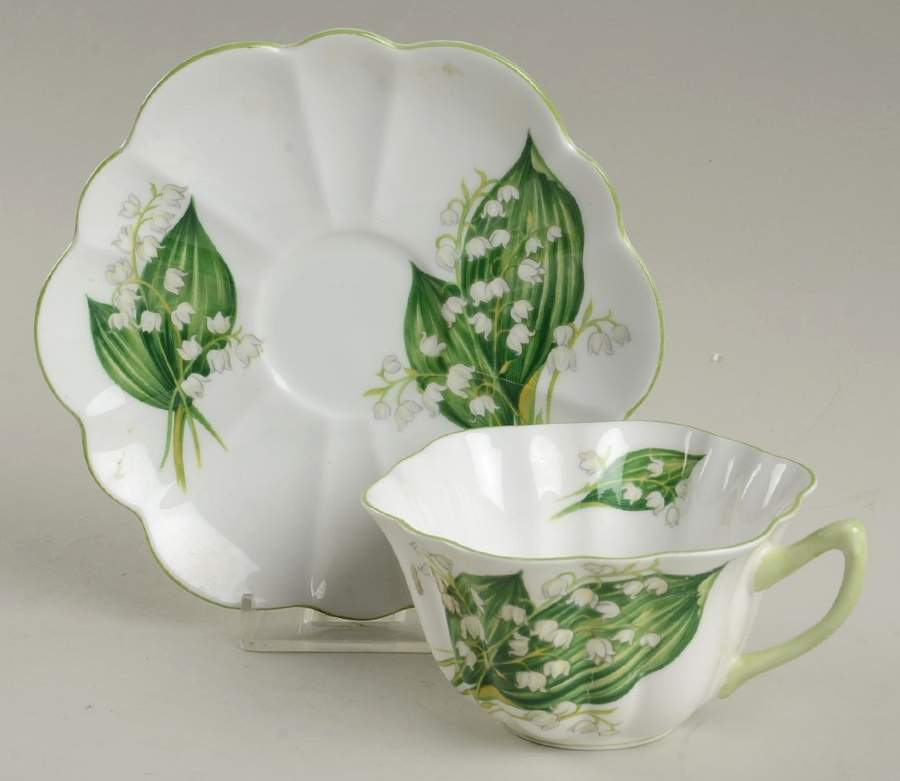 Lily of the Valley Flat Cup & Saucer Set by Shelley-1