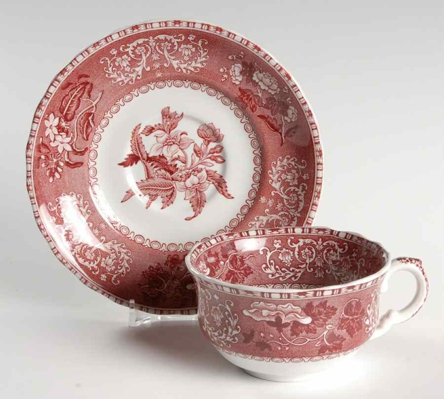 Camilla Red (Earthenware, Newer) Flat Cup & Saucer Set by Spode-1