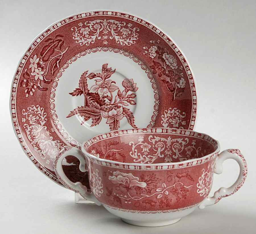 Camilla Red (Earthenware, Newer) Flat Cream Soup Bowl & Saucer Set by Spode-1