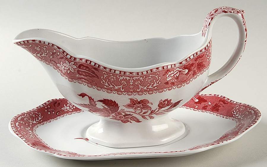 Camilla Red (Earthenware, Newer) Gravy Boat & Underplate by Spode-1