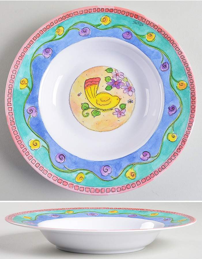 Birds and The Bees Large Melamine Rim Soup Bowl by Sango-1