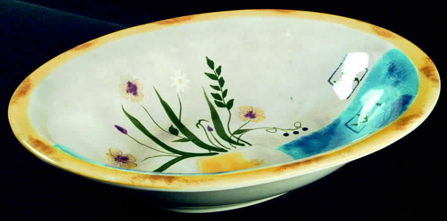 Floral Applique 14" Oval Vegetable Bowl by Sakura-1