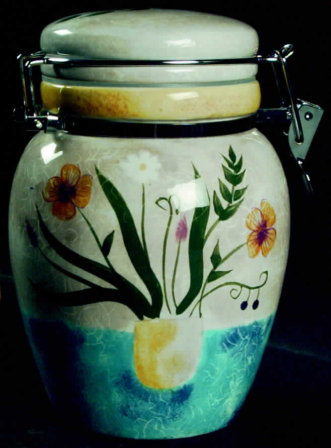 Floral Applique 7" Storage Jar & Lid by Sakura-1