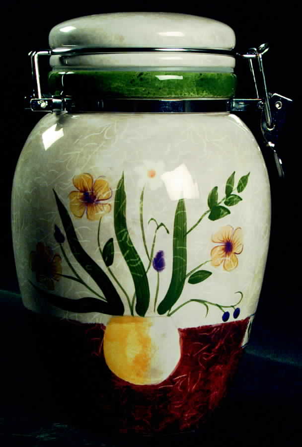 Floral Applique 8" Storage Jar & Lid by Sakura-1