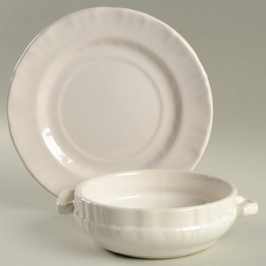 Country White Flat Cream Soup Bowl & Saucer Set by Savoir Vivre-1