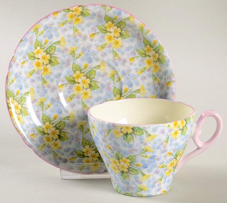 Primrose Chintz Flat Demitasse Cup & Saucer Set by Shelley-1