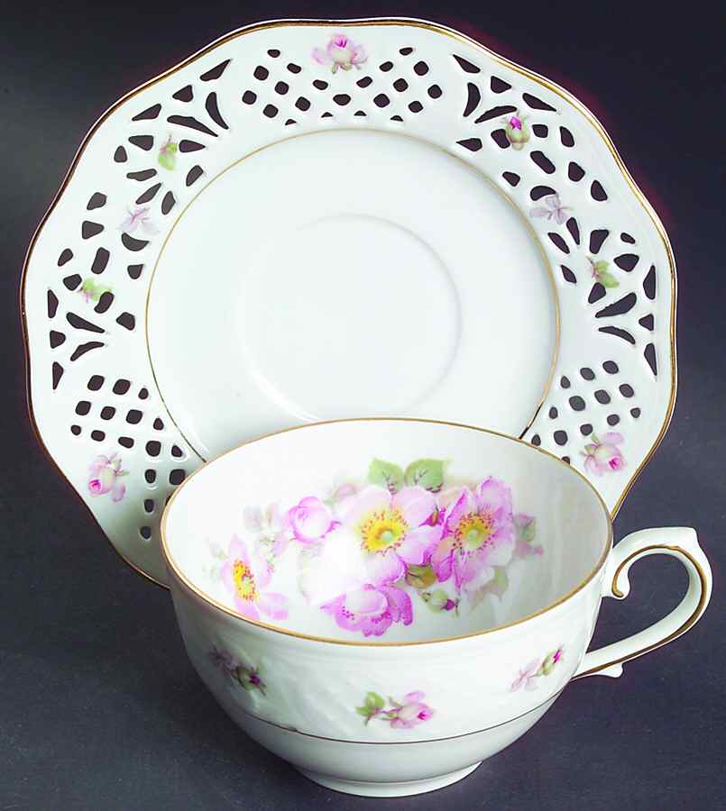 Rosedale (Pierced) Flat Cup & Saucer Set by Schumann - Bavaria-1