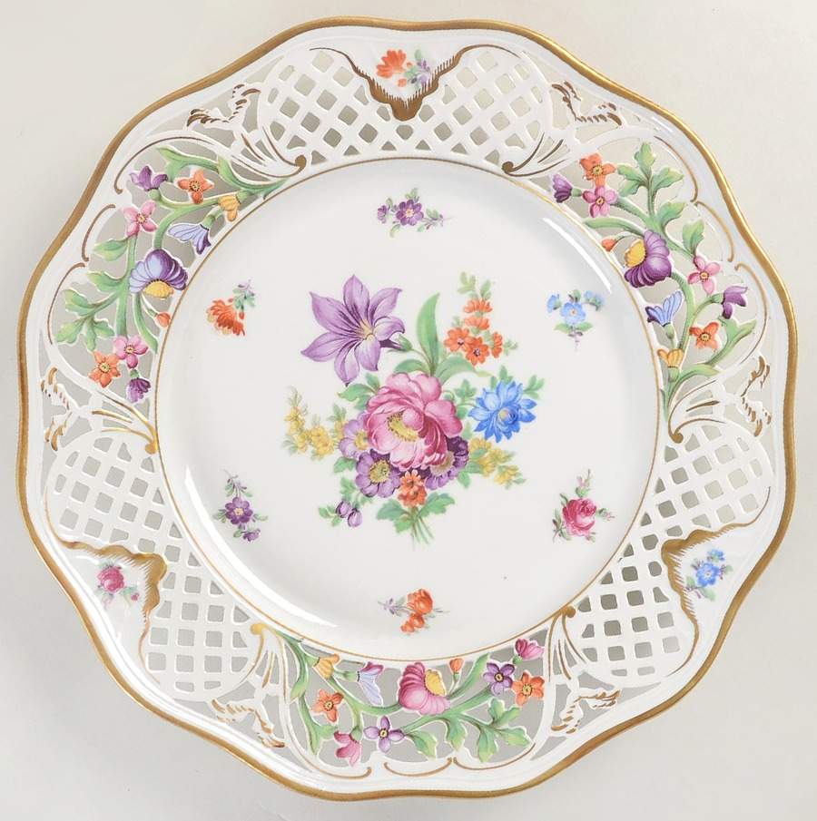 Dresden Line-Bouquet (Pierced) Large Dinner Plate by Schumann - Bavaria-1