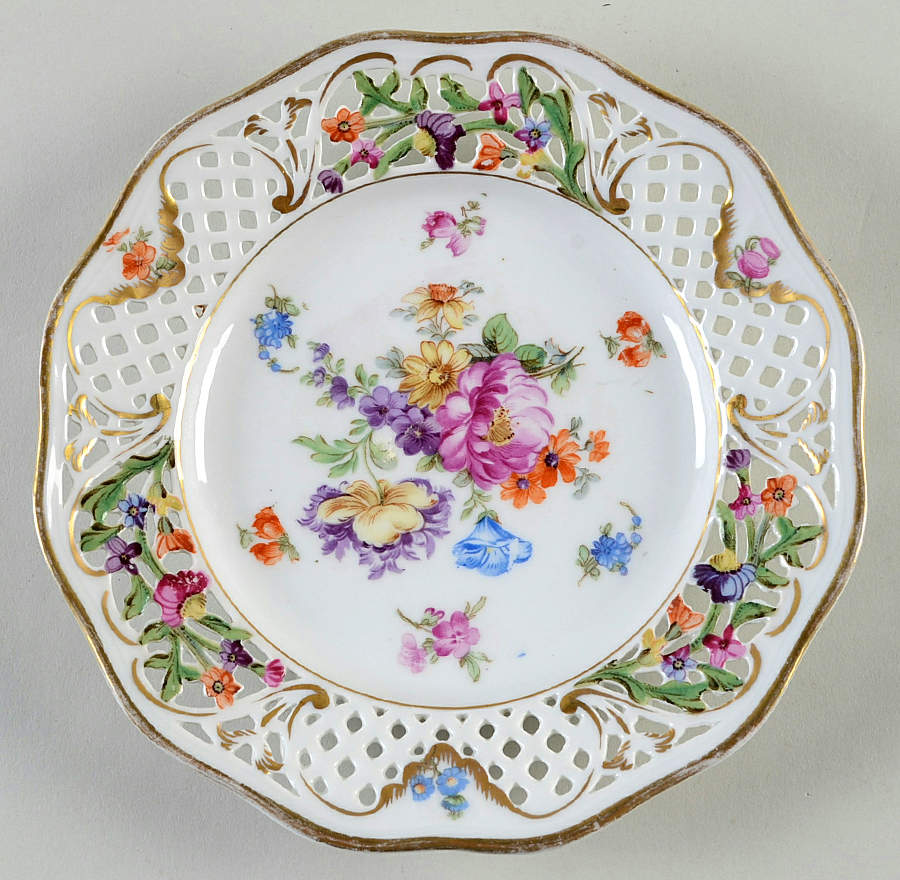 Dresden Line-Bouquet (Pierced) Salad/Dessert Plate by Schumann - Bavaria-1