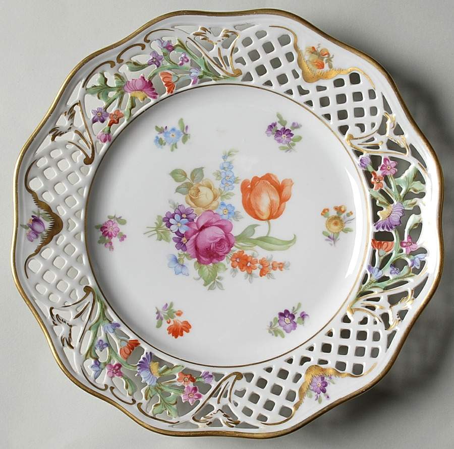 Dresden Line-Bouquet (Pierced) Salad Plate by Schumann - Bavaria-1