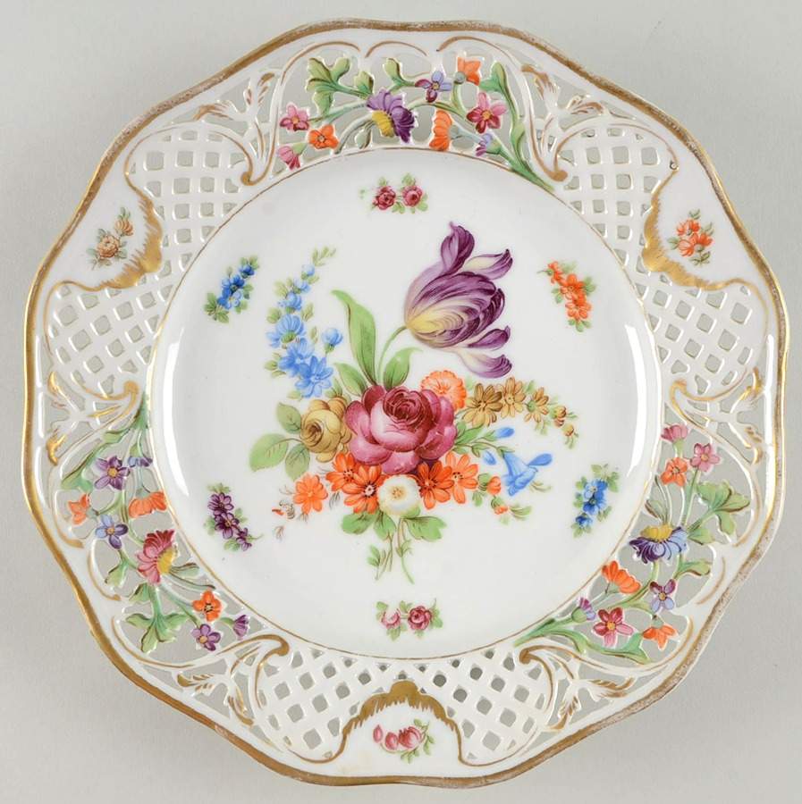 Dresden Line-Bouquet (Pierced) Luncheon Plate by Schumann - Bavaria-1