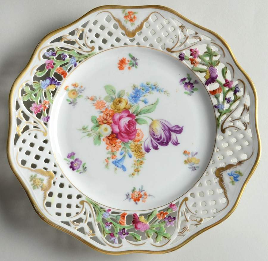 Dresden Line-Bouquet (Pierced) Salad Plate by Schumann - Bavaria-1
