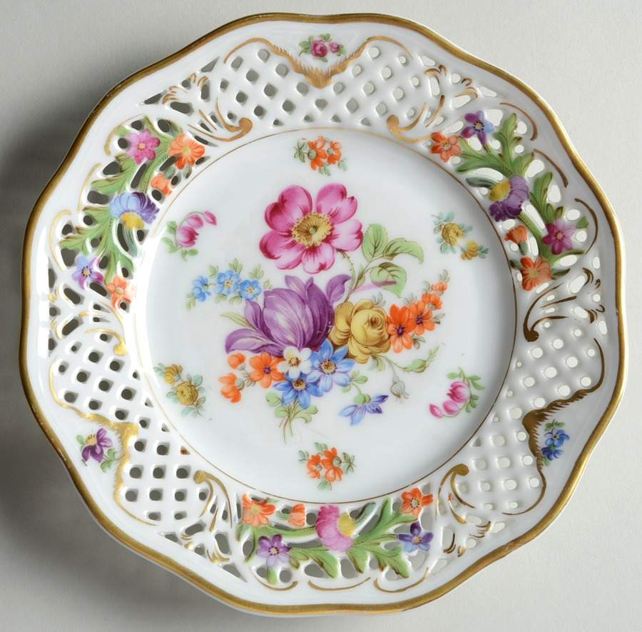 Dresden Line-Bouquet (Pierced) Salad Plate by Schumann - Bavaria-1